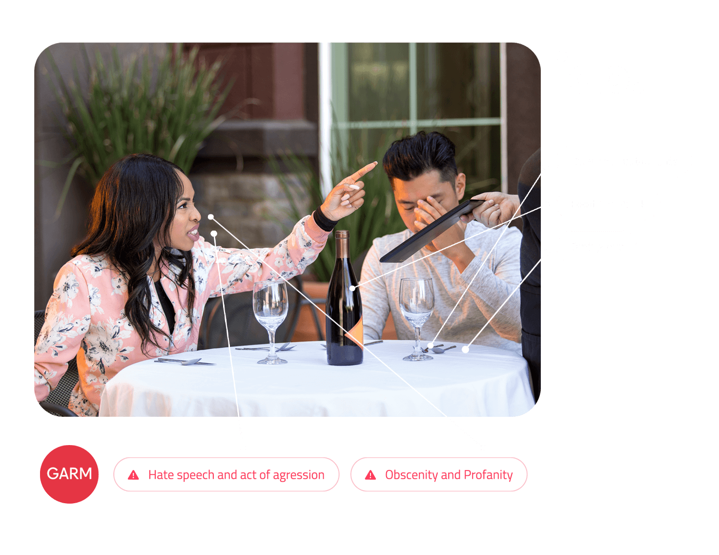Ai showing how it's detecting moods and surroundings in a scene where couple is sitting in a restaurant